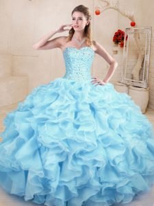 Fitting Light Blue Sweetheart Lace Up Ruffles Quinceanera Gowns Sleeveless