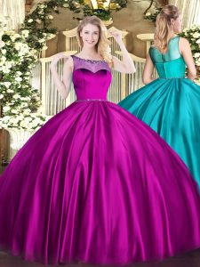 Colorful Fuchsia Zipper Ball Gown Prom Dress Beading Sleeveless Floor Length