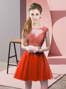 High Class Mini Length Red Dress for Prom Scoop Sleeveless Zipper
