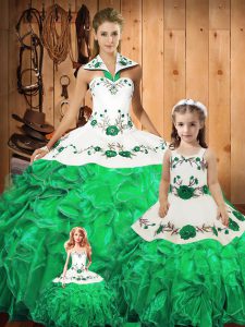 Tulle Sleeveless Floor Length Quinceanera Gown and Embroidery and Ruffles and Bowknot