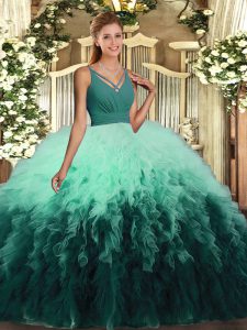 Multi-color Sleeveless Floor Length Ruffles Backless Quinceanera Gown