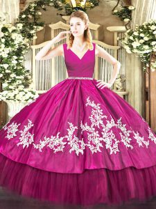 Cheap Fuchsia Sleeveless Satin and Tulle Zipper Sweet 16 Dress for Military Ball and Sweet 16 and Quinceanera