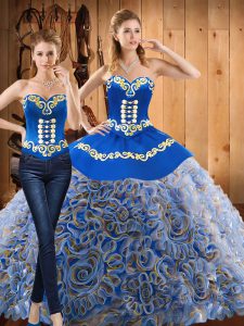 Sexy Multi-color Sweetheart Lace Up Embroidery Quinceanera Gowns Sweep Train Sleeveless