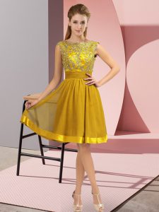 Unique Chiffon Sleeveless Knee Length Homecoming Dress and Appliques
