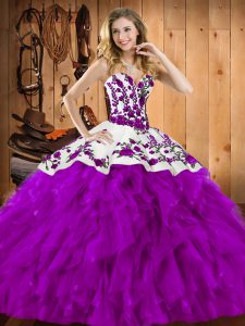 Nice Ball Gowns Sweet 16 Quinceanera Dress Eggplant Purple Sweetheart Satin and Organza Sleeveless Floor Length Lace Up