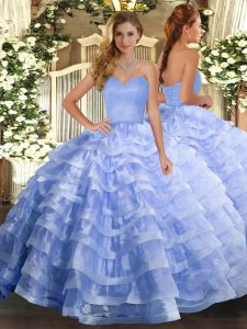 Custom Designed Lavender Sleeveless Organza Lace Up Quince Ball Gowns for Military Ball and Sweet 16 and Quinceanera