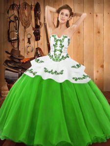 Dazzling Green Lace Up Strapless Embroidery Quinceanera Gown Satin and Organza Sleeveless