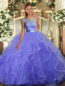 Eye-catching Lavender Quinceanera Gowns Military Ball and Sweet 16 and Quinceanera with Lace and Ruffles Scoop Sleeveles