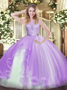 Ball Gowns 15 Quinceanera Dress Lavender Scoop Organza Sleeveless Floor Length Backless
