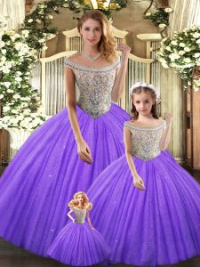 Affordable Bateau Sleeveless Lace Up Quince Ball Gowns Eggplant Purple Tulle
