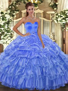 Traditional Baby Blue Organza Lace Up Sweetheart Sleeveless Floor Length Sweet 16 Dresses Beading and Ruffled Layers
