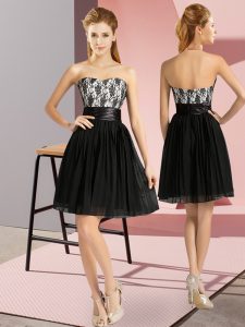 Custom Design Black Chiffon Zipper Sweetheart Sleeveless Mini Length Homecoming Dress Lace