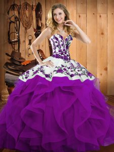 Fashionable Sweetheart Sleeveless Satin and Organza 15 Quinceanera Dress Embroidery and Ruffles Lace Up