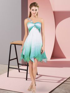 One Shoulder Sleeveless Prom Party Dress Asymmetrical Beading Multi-color Fading Color