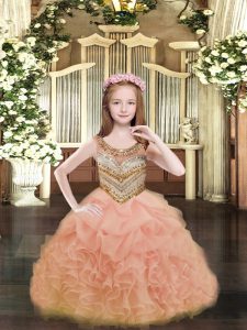 Scoop Sleeveless Organza Little Girls Pageant Dress Wholesale Beading and Ruffles and Pick Ups Lace Up