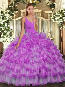 Great Sleeveless Backless Floor Length Ruffled Layers Quinceanera Dress