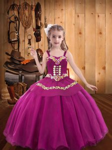 New Arrival Organza Sleeveless Floor Length Kids Formal Wear and Embroidery and Ruffles