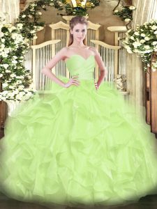 Organza Sweetheart Sleeveless Lace Up Beading and Ruffles Sweet 16 Dresses in Yellow Green