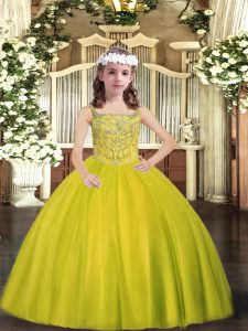 Perfect Yellow Green Lace Up Pageant Dresses Beading Sleeveless Floor Length