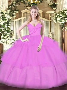 Floor Length Zipper Sweet 16 Dresses Lilac for Military Ball and Sweet 16 and Quinceanera with Ruffled Layers