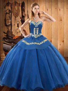 Floor Length Blue Quinceanera Dresses Tulle Sleeveless Ruffles