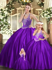 Custom Design Organza Sleeveless Floor Length Sweet 16 Dresses and Beading