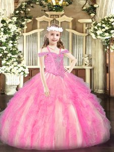 Sleeveless Lace Up Floor Length Beading and Ruffles Pageant Gowns