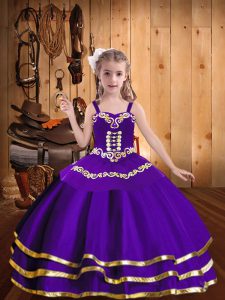 Floor Length Purple High School Pageant Dress Straps Sleeveless Lace Up