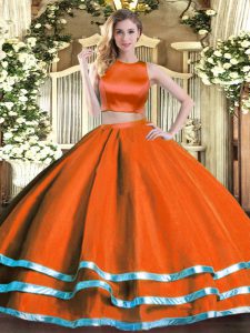 Wonderful Floor Length Rust Red Quinceanera Gown Tulle Sleeveless Ruching