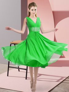 Admirable Green V-neck Neckline Beading Bridesmaid Dress Sleeveless Side Zipper