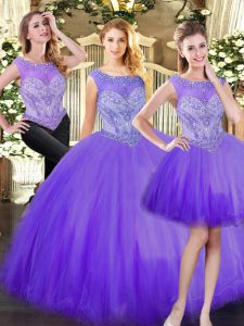 Beading Ball Gown Prom Dress Eggplant Purple Zipper Sleeveless Floor Length