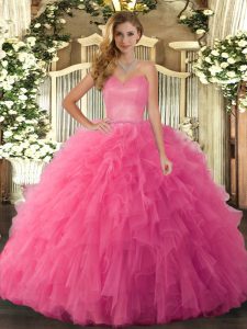 Floor Length Hot Pink Sweet 16 Quinceanera Dress Sweetheart Sleeveless Lace Up