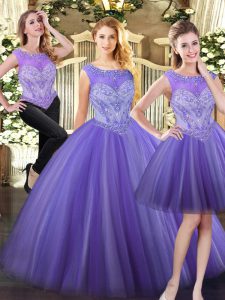 Beautiful Lavender Sleeveless Beading Floor Length Quinceanera Dress