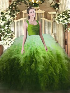 Artistic Organza Sleeveless Floor Length Quinceanera Gowns and Ruffles