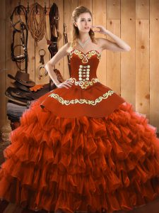 Affordable Floor Length Rust Red Vestidos de Quinceanera Sweetheart Sleeveless Lace Up
