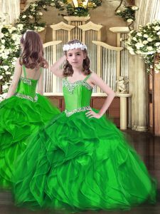 Popular Straps Sleeveless Organza Little Girls Pageant Dress Wholesale Beading and Ruffles Lace Up