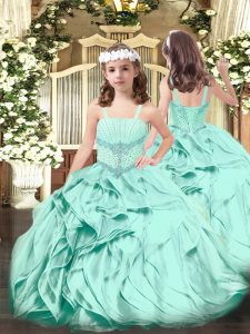 Fashion Sleeveless Beading and Ruffles Lace Up Kids Pageant Dress