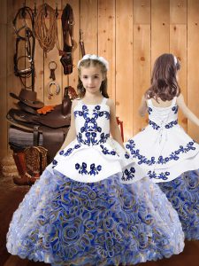Sleeveless Lace Up Floor Length Embroidery and Ruffles Girls Pageant Dresses