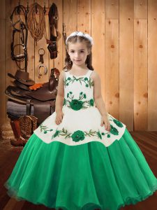 Turquoise Ball Gowns Straps Sleeveless Organza Floor Length Lace Up Embroidery Kids Pageant Dress