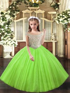 Yellow Green Ball Gowns Off The Shoulder Sleeveless Tulle Floor Length Lace Up Beading and Ruffles Little Girls Pageant 