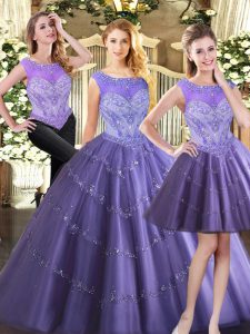 Lavender Zipper Scoop Beading 15th Birthday Dress Tulle Sleeveless