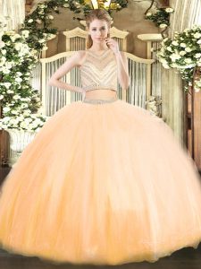 Gold Sleeveless Beading Floor Length Quinceanera Gown