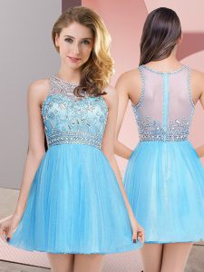 Fashionable Mini Length Zipper Evening Dress Baby Blue for Prom and Party with Beading
