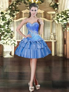 Baby Blue Lace Up Sweetheart Beading and Ruffled Layers Prom Dresses Organza Sleeveless