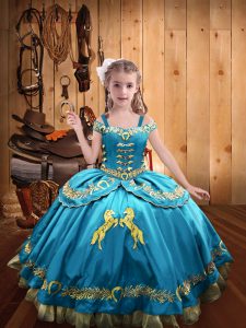 High Class Sleeveless Beading and Embroidery Lace Up Child Pageant Dress