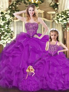 Sweetheart Sleeveless Lace Up Sweet 16 Quinceanera Dress Purple Organza
