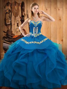 Fitting Floor Length Ball Gowns Sleeveless Blue Sweet 16 Quinceanera Dress Lace Up