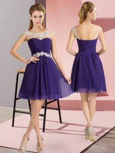 Flirting Mini Length Empire Cap Sleeves Purple Dress for Prom Lace Up