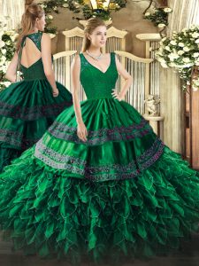 Sleeveless Beading and Lace and Ruffles Backless Vestidos de Quinceanera