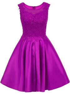 Attractive Satin Scoop Sleeveless Zipper Lace Dama Dress in Eggplant Purple